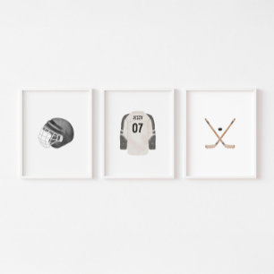 Black neutral hockey custom name wall art