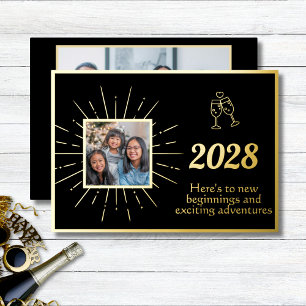 Black New Beginnings New Years Photo Foil Holiday Card