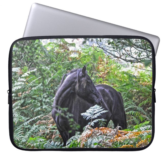 Black New Forest Pony & Forest U.K. Laptop Sleeve (Front)