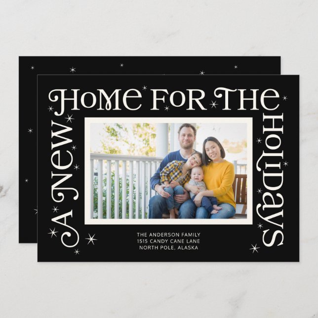 Black New Home for the Holidays Photo  Holiday Card (Front/Back)