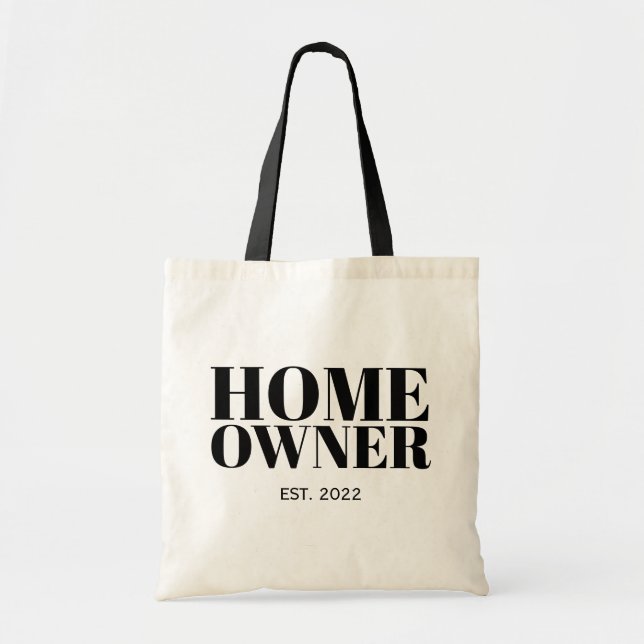 Black New Homeowner Year Established Tote Bag (Front)