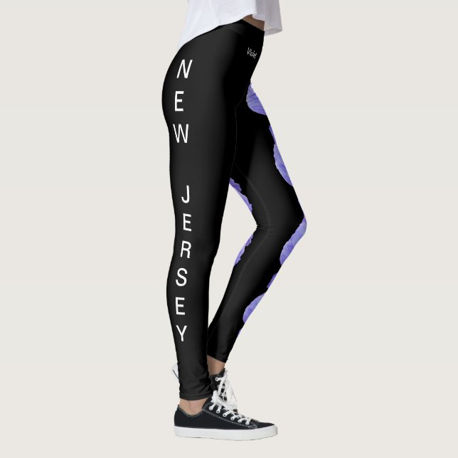 Black New Jersey Violet State Flower Leggings (Right)
