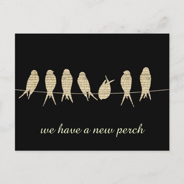 Black New Perch Change of address Announcement Postcard (Front)