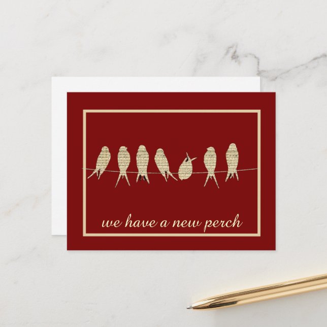 Black New Perch Change of address Announcement Postcard (Front/Back In Situ)