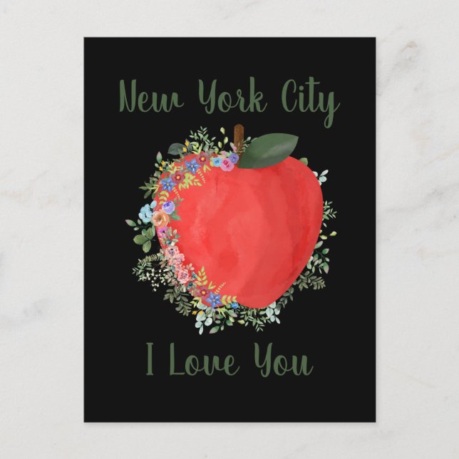 Black New York City I LOVE YOU Big Apple Postcard (Front)