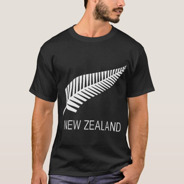 Black New Zealand Fern Shirt Mens Black Proud Kiwi (Front)
