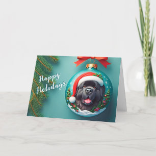 Black Newf on a Christmas Ball Ornament Card