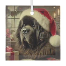 Black Newfie in a Santa Hat Christmas