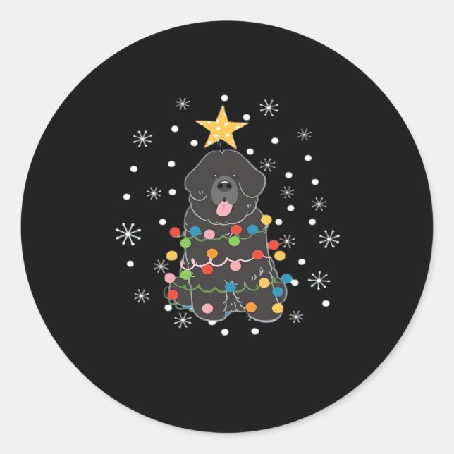 Black Newfie Newfoundland Dog Christmas Tree Class Classic Round Sticker (Front)