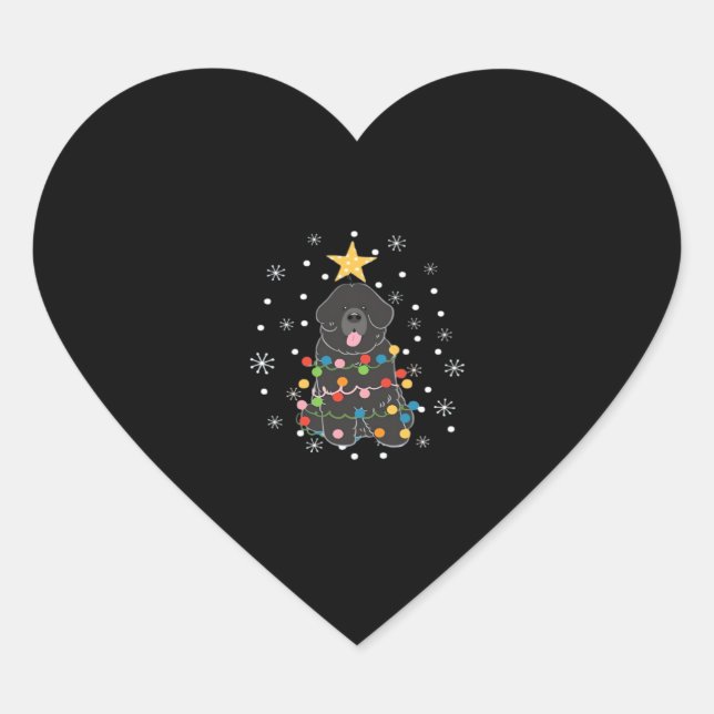 Black Newfie Newfoundland Dog Christmas Tree Class Heart Sticker (Front)
