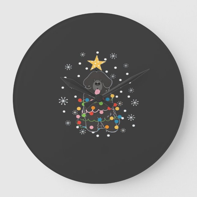 Black Newfie Newfoundland Dog Christmas Tree Class Large Clock (Front)