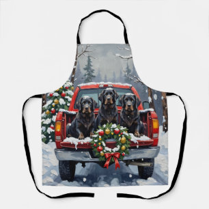 Black Newfoundland Christmas Red Truck Holiday Apron