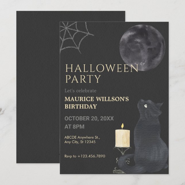 Black night Mystical moon cat  Invitation (Front/Back)