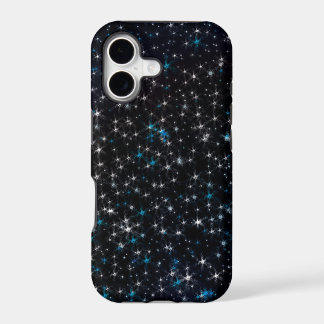 Black Night Sky Silver & Blue Sparkly Stars