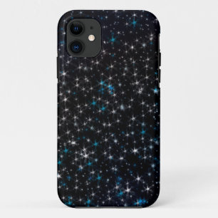 Black Night Sky Silver & Blue Sparkly Stars iPhone 11 Case