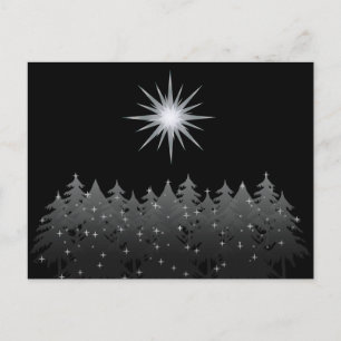 Black Night Sky White Star Trees Modern Christmas Holiday Postcard