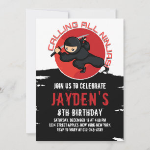 BLACK NINJA BIRTHDAY INVITATION CARD