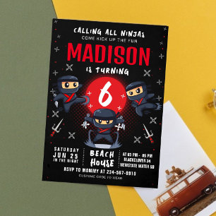 Black Ninja Birthday Party Invitation