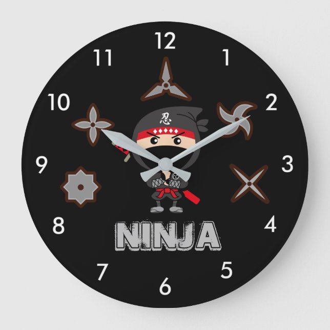Black Ninja Boy Large Clock (Front)
