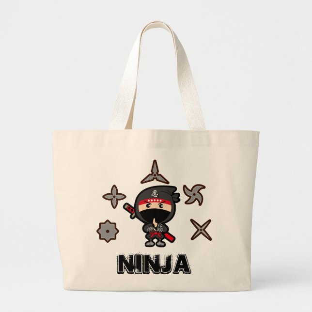 Black Ninja Boy Large Tote Bag (Front)