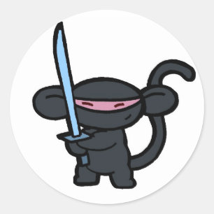 Black Ninja with Sword- No Words Classic Round Sticker