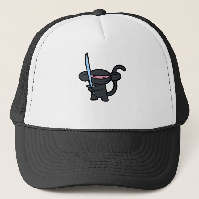 Black Ninja with Sword- No Words Trucker Hat (Front)