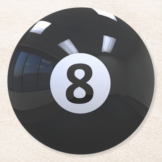 Black No. 8 Billiard Pool Ball Round Paper Coaster (Front)