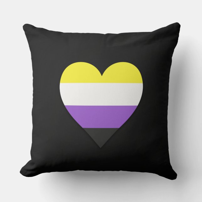Black non-binary pride heart design cushion (Front)