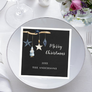 Black nordic gnome stars Christmas Party Napkin