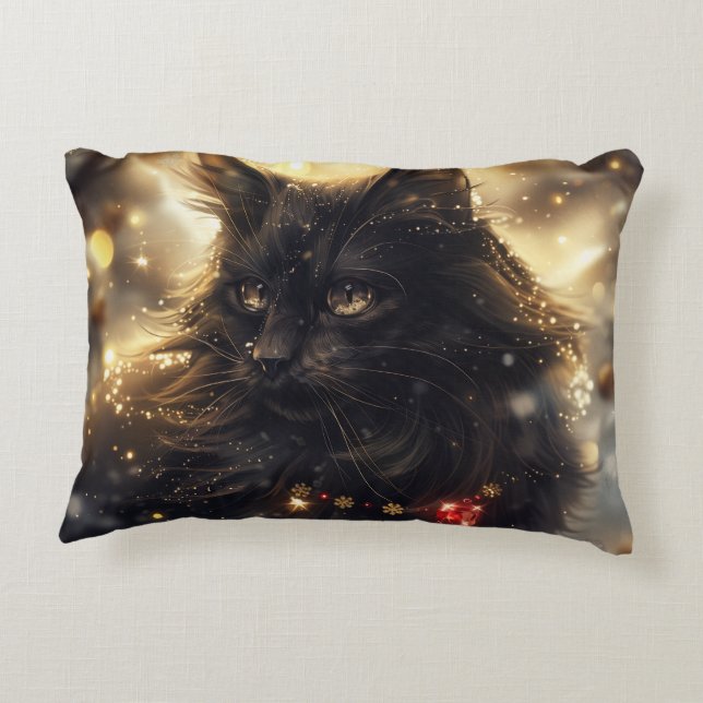 Black Norwegian Forest Cat Digital Art Decorative Cushion (Back)