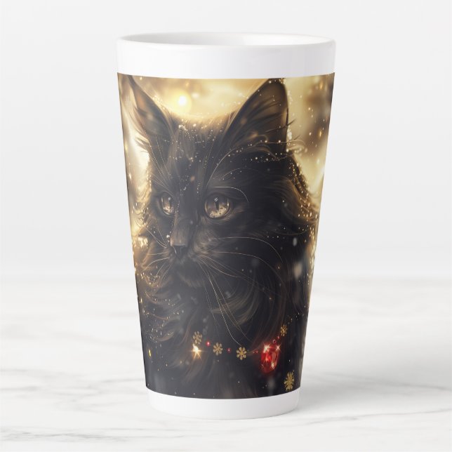Black Norwegian Forest Cat Digital Art Latte Mug (Front)