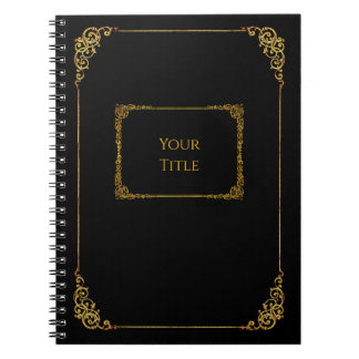 Black Notebook with golden Ornaments & your Text