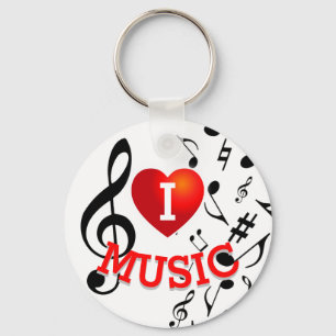 (BLACK NOTES) I Love (Heart) Music Key Ring