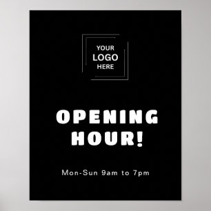 Black Now Open Business Opening Times Poster