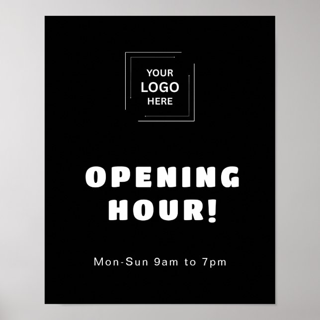 Black Now Open Business Opening Times Poster (Front)