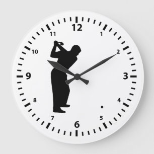Black Numbers and Golf Player on White Large Clock
