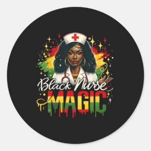 Black Nurse Afro Queen Black History Month Black W Classic Round Sticker