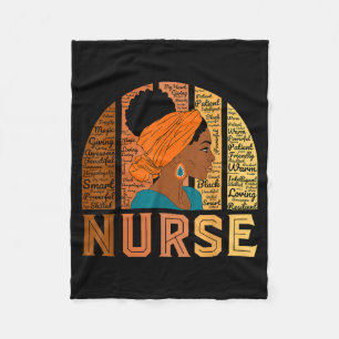 Black Nurse Afro Woman Inspirational Word Cloud Rn Fleece Blanket