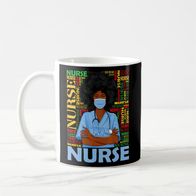 Black Nurse  For Women Girls African Melanin Nursi Coffee Mug (Left)