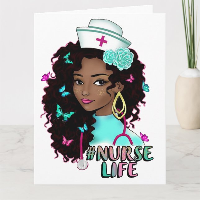 Black nurse hospital nurses' melanin woman nursing card (Front)