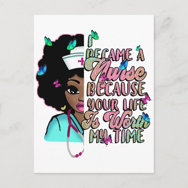 Black nurse hospital nurses' melanin woman nursing postcard (Front)