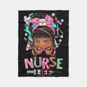 Black Nurse Life Afro Messy Bun Black Women Nurse' Fleece Blanket