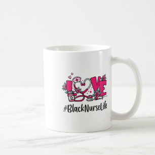 Black Nurse Love Valentine Day Cute Women Heart Ap Coffee Mug