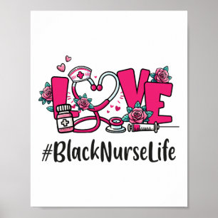 Black Nurse Love Valentine Day Cute Women Heart Ap Poster