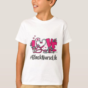Black Nurse Love Valentine Day Cute Women Heart Ap T-Shirt