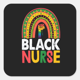 Black Nurse Power Rainbow Women African Black Hist Square Sticker