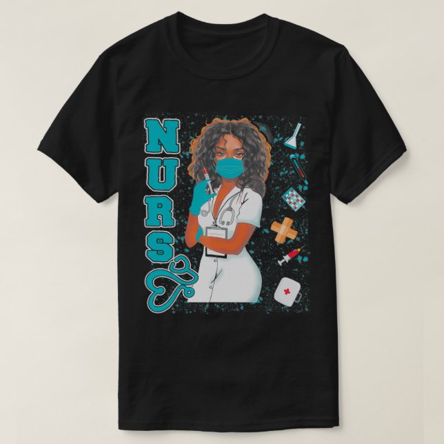 Black Nurse Uniform Face Mask Afro African Black H T-Shirt (Design Front)