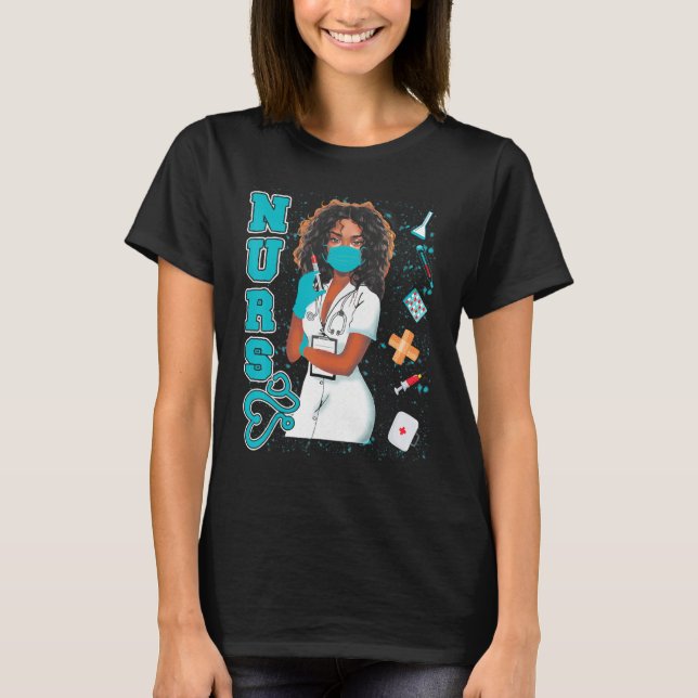 Black Nurse Uniform Face Mask Afro African Black H T-Shirt (Front)