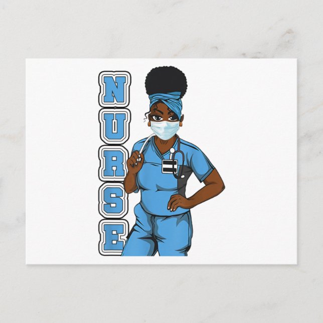 Black Nurse Uniform Face Mask Afro African Women Announcement Postcard (Front)