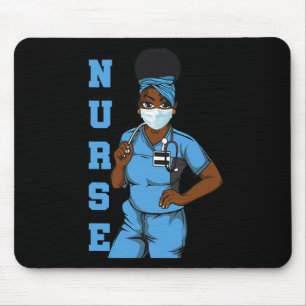Black Nurse Uniform Face Mask Afro African Women F Mouse Mat
